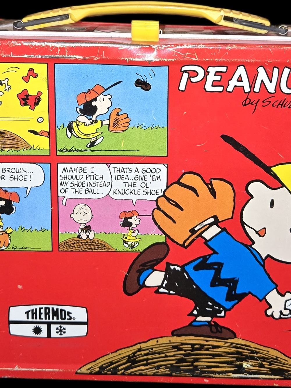 Peanuts Charlie Brown Red Kids Lunchbox with Yellow Handle - Thermos Brand